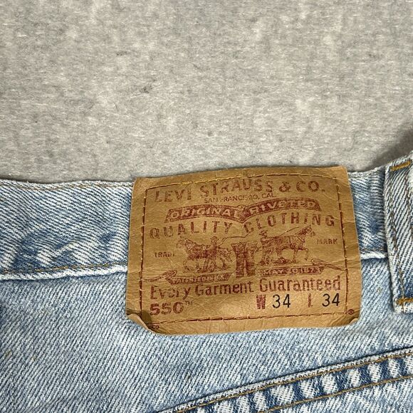 Vintage Y2K 2000 Levis 550 Men’s 34x34 Distressed Relaxed Fit Denim Jeans Blue - Picture 14 of 15